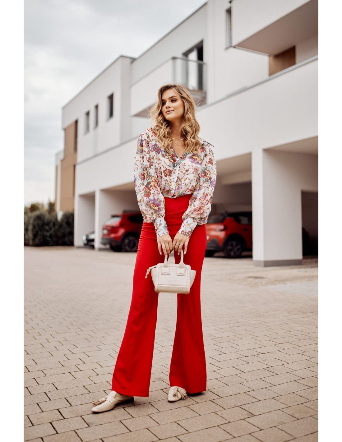 Elegant women\'s trousers with wide legs, red 05018 - Online store - Boutique